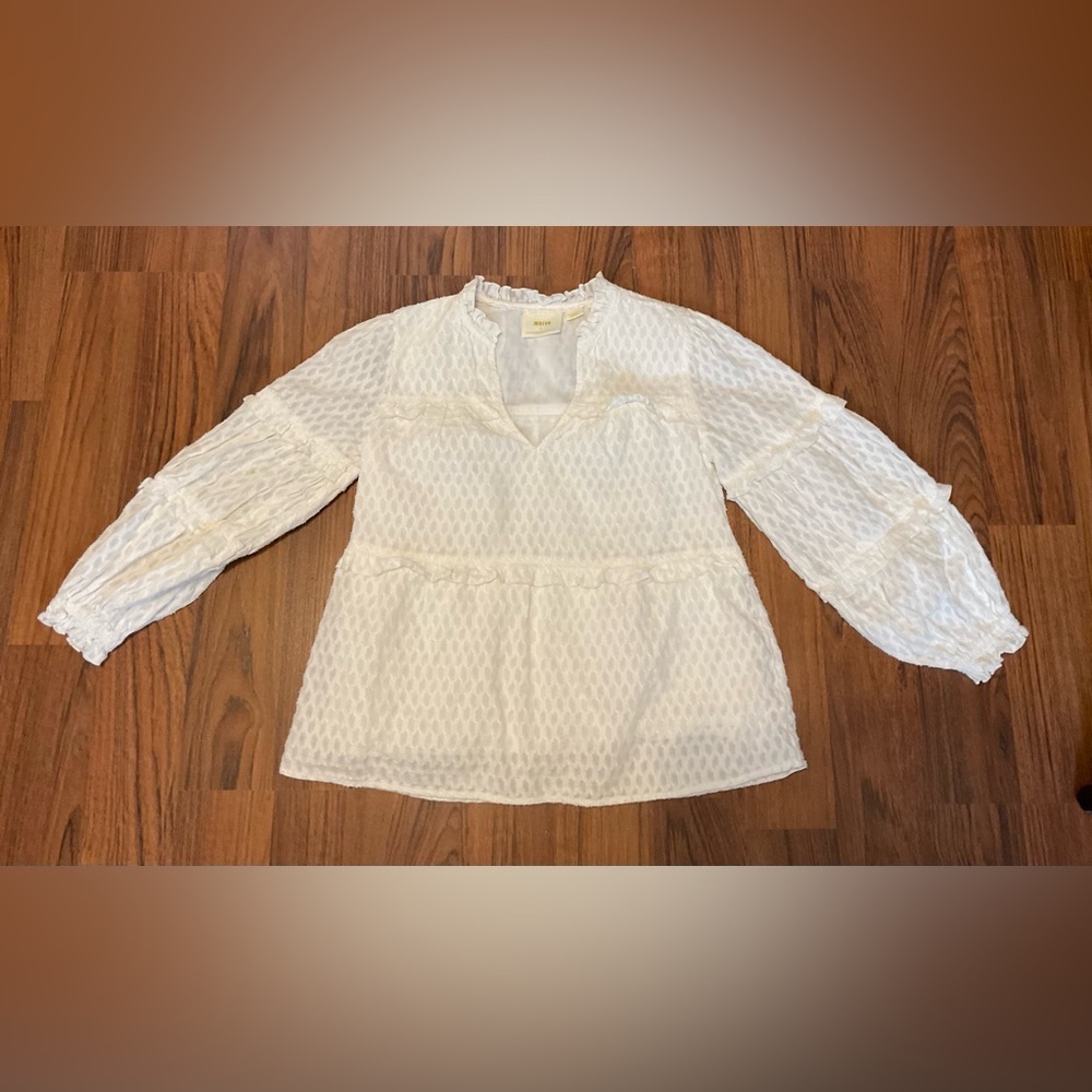 Anthropologie White Relaxed Ruffled Blouse - Picture 3 of 7